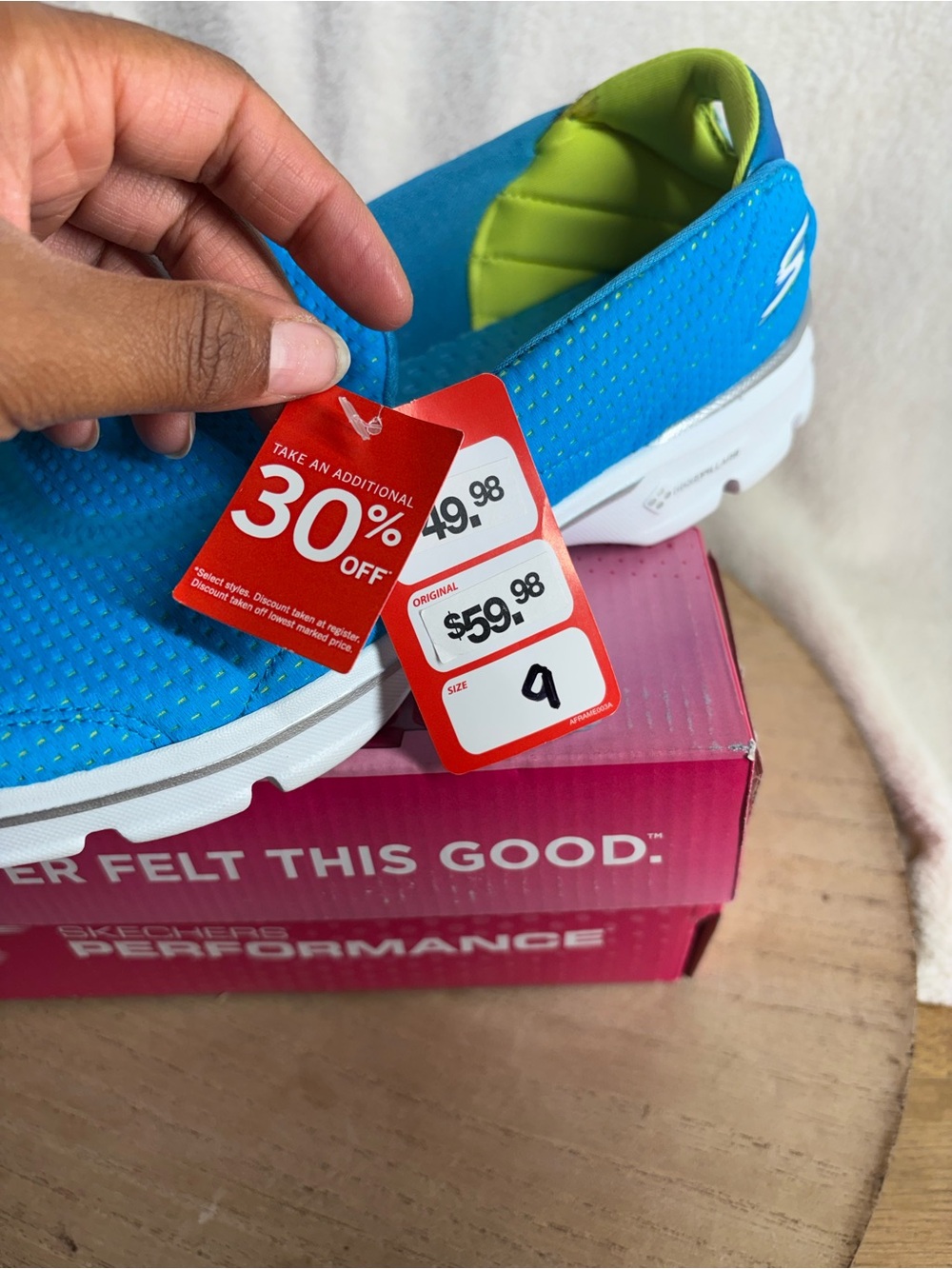 Skechers Women’s Bright Blue Slip-On Sneakers with Lime Green Lining - Picture 5 of 6